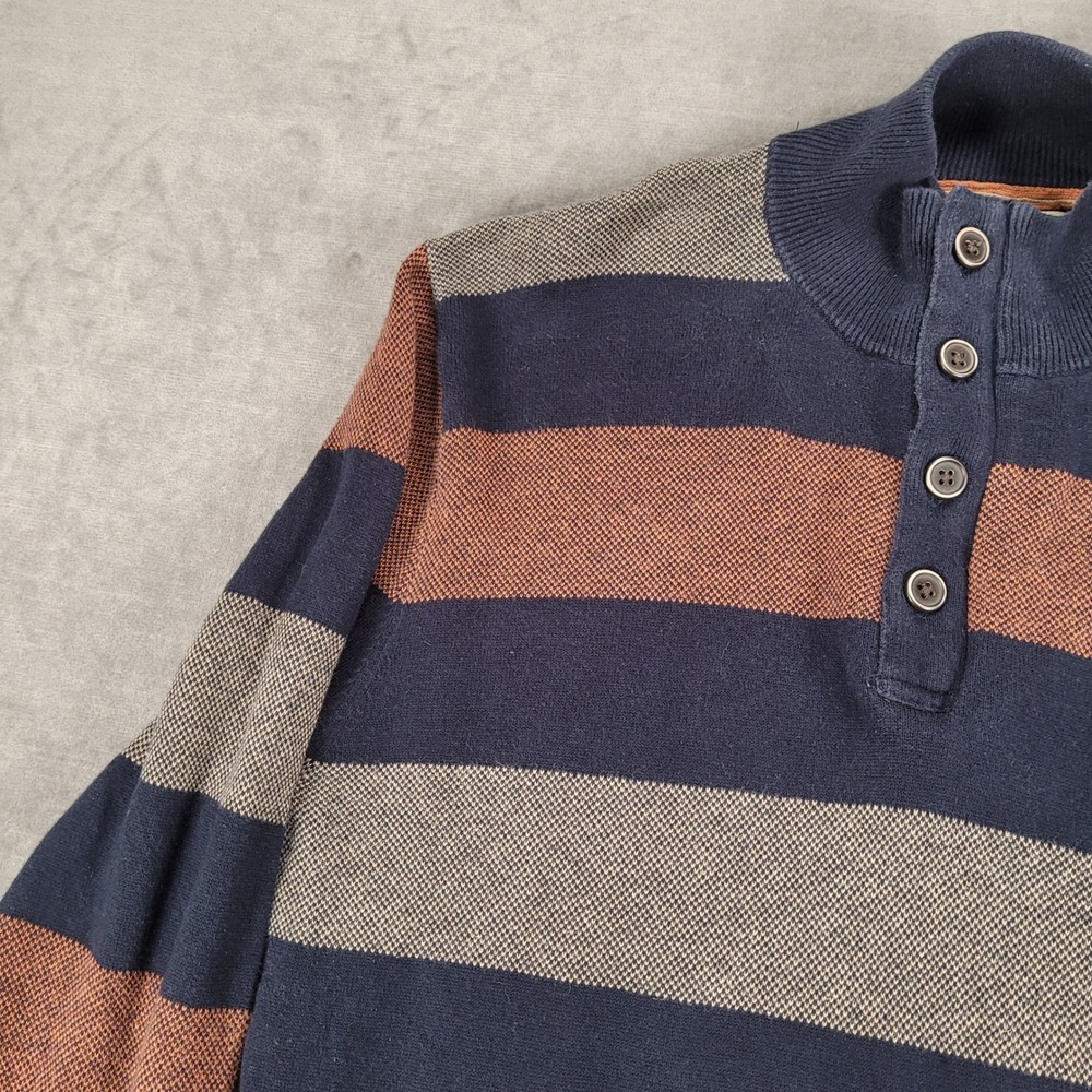 Refectory Striped Mock Neck Pullover Sweater British Inspired Mens Medium - Picture 4 of 12